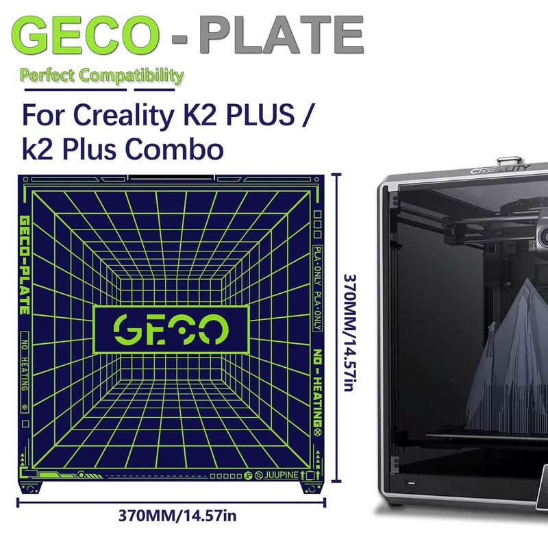 Wefuit Upgraded K2 Plus Build Plate Geco Plate 370x370mm PLA Cold Printing Super Sticky No Heating Energy Saving Room Temperature Printing Spring Steel Heated Bed for Creality k2 Plus 3D Printer. - Image 3